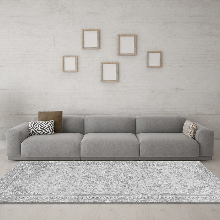 Machine Washable Abstract Gray Modern Rug in a Living Room,, wshabs2140gry