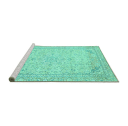 Sideview of Machine Washable Abstract Turquoise Modern Area Rugs, wshabs2140turq