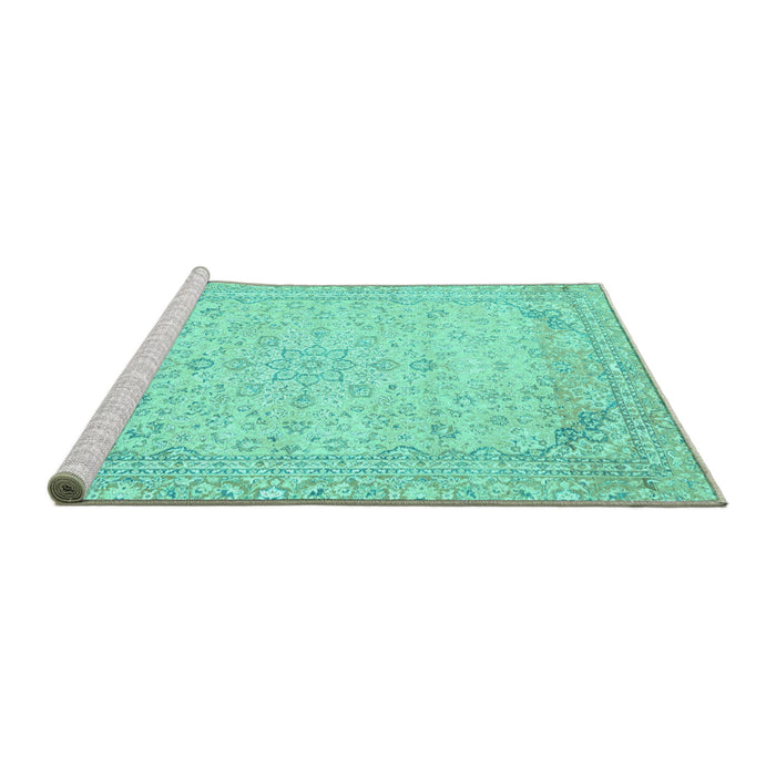 Sideview of Machine Washable Abstract Turquoise Modern Area Rugs, wshabs2140turq