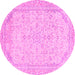 Round Machine Washable Abstract Pink Modern Rug, wshabs2140pnk