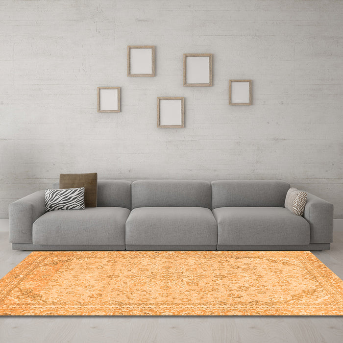 Machine Washable Abstract Orange Modern Area Rugs in a Living Room, wshabs2140org