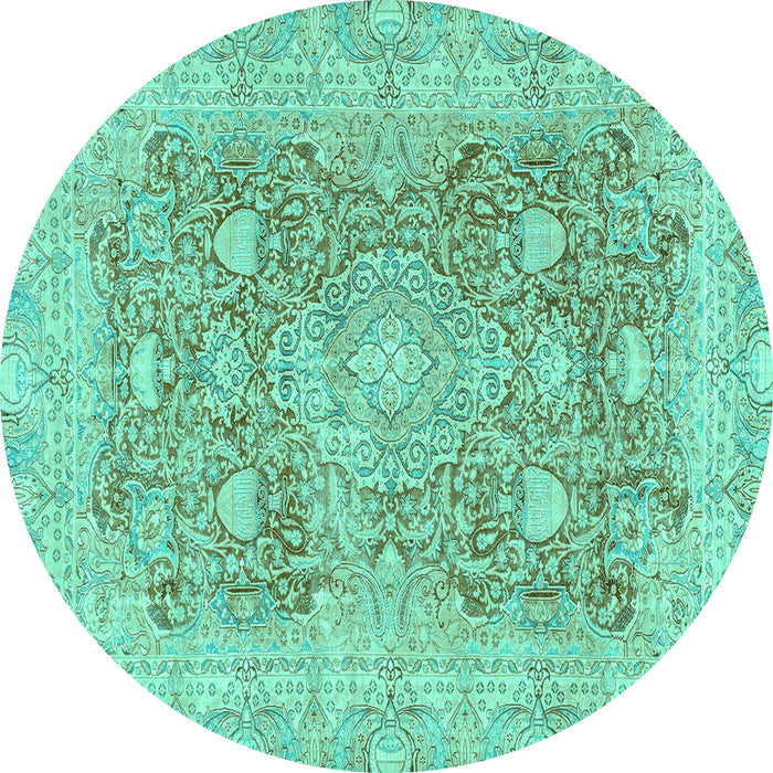 Round Abstract Turquoise Modern Rug, abs2141turq