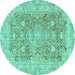 Round Abstract Turquoise Modern Rug, abs2141turq