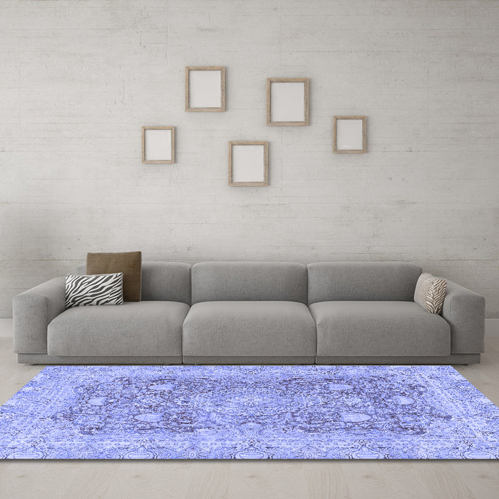 Machine Washable Abstract Blue Modern Rug in a Living Room, wshabs2141blu