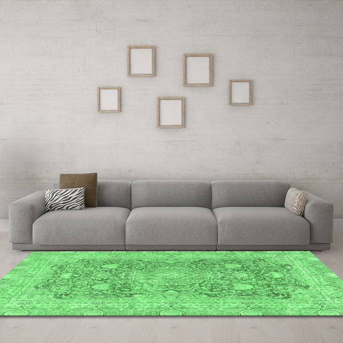 Machine Washable Abstract Emerald Green Modern Area Rugs in a Living Room,, wshabs2141emgrn