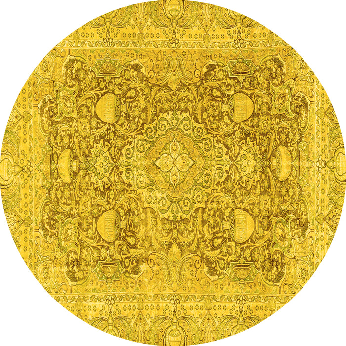Round Abstract Yellow Modern Rug, abs2141yw