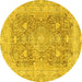 Round Abstract Yellow Modern Rug, abs2141yw