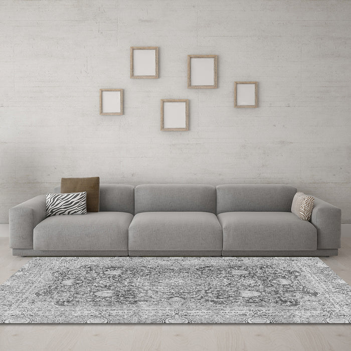 Machine Washable Abstract Gray Modern Rug in a Living Room,, wshabs2141gry