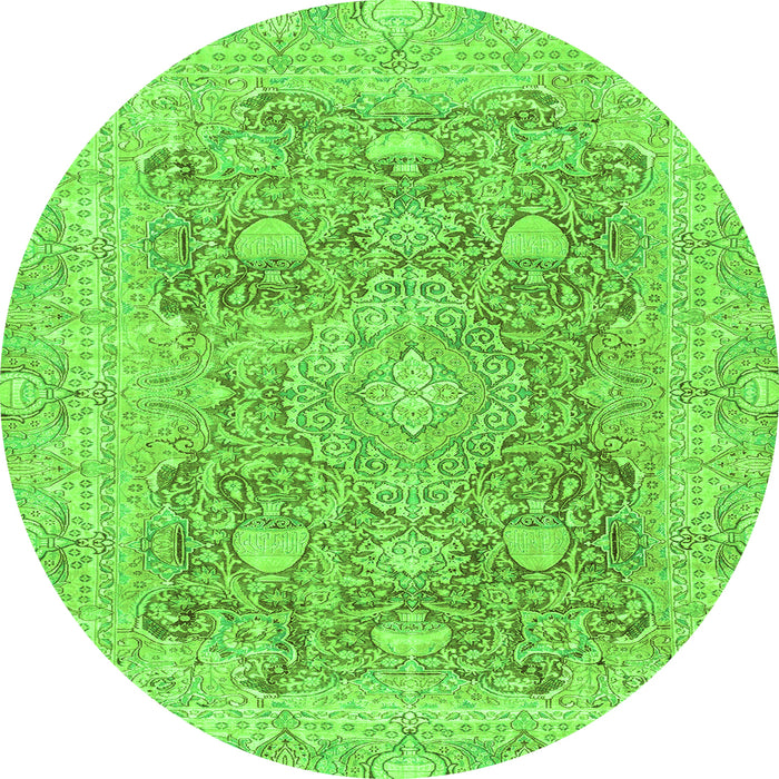 Round Machine Washable Abstract Green Modern Area Rugs, wshabs2141grn