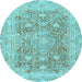 Round Machine Washable Abstract Light Blue Modern Rug, wshabs2141lblu