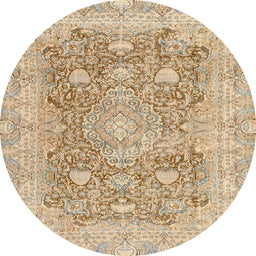 Round Abstract Orange Brown Modern Rug, abs2141