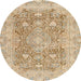 Round Abstract Orange Brown Modern Rug, abs2141