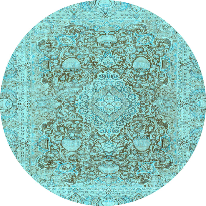 Round Abstract Light Blue Modern Rug, abs2141lblu