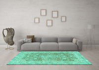 Machine Washable Abstract Turquoise Modern Rug, wshabs2141turq