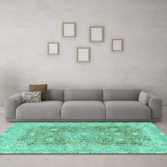 Machine Washable Abstract Turquoise Modern Area Rugs in a Living Room,, wshabs2141turq