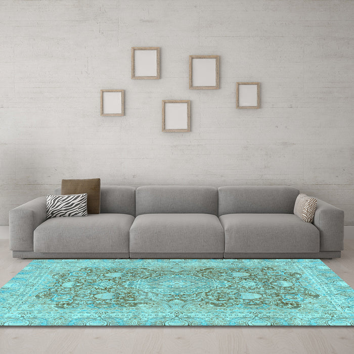 Machine Washable Abstract Light Blue Modern Rug in a Living Room, wshabs2141lblu