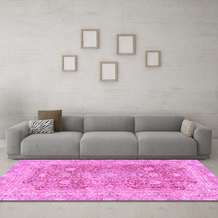 Machine Washable Abstract Pink Modern Rug in a Living Room, wshabs2141pnk