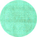 Round Abstract Turquoise Modern Rug, abs2142turq