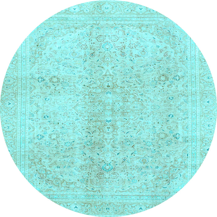 Round Abstract Light Blue Modern Rug, abs2142lblu