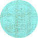 Round Abstract Light Blue Modern Rug, abs2142lblu