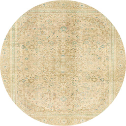 Round Abstract Brown Gold Modern Rug, abs2142