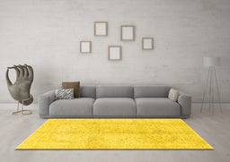 Machine Washable Abstract Yellow Modern Rug in a Living Room, wshabs2142yw