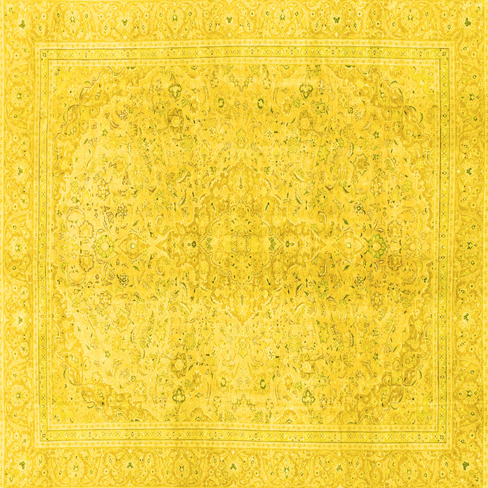 Square Machine Washable Abstract Yellow Modern Rug, wshabs2142yw