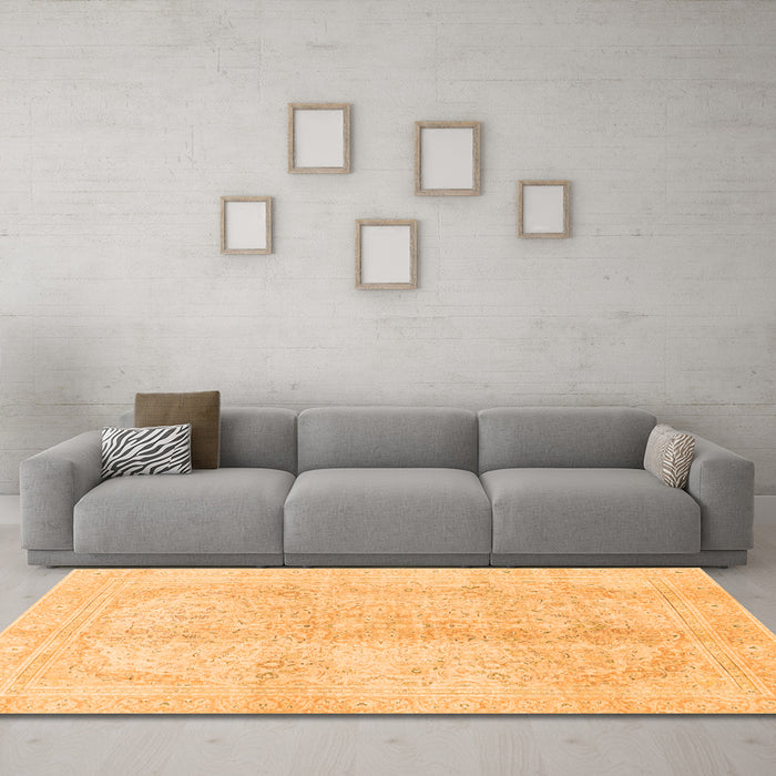 Machine Washable Abstract Orange Modern Area Rugs in a Living Room, wshabs2142org