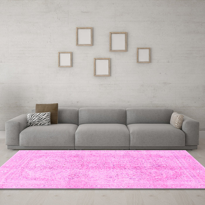 Machine Washable Abstract Pink Modern Rug in a Living Room, wshabs2142pnk