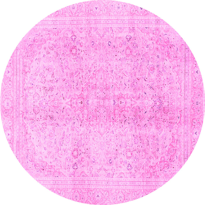 Round Machine Washable Abstract Pink Modern Rug, wshabs2142pnk
