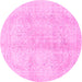 Round Machine Washable Abstract Pink Modern Rug, wshabs2142pnk