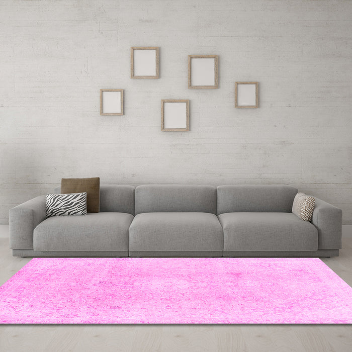 Machine Washable Abstract Pink Modern Rug in a Living Room, wshabs2143pnk