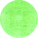 Round Machine Washable Abstract Green Modern Area Rugs, wshabs2143grn