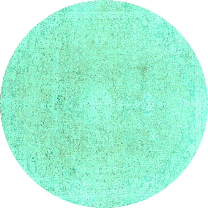 Round Abstract Turquoise Modern Rug, abs2143turq