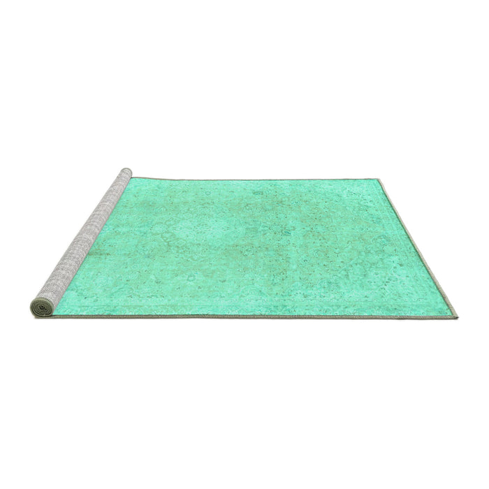 Sideview of Machine Washable Abstract Turquoise Modern Area Rugs, wshabs2143turq