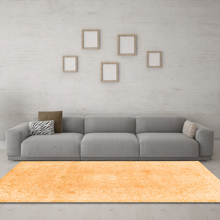 Machine Washable Abstract Orange Modern Area Rugs in a Living Room, wshabs2143org
