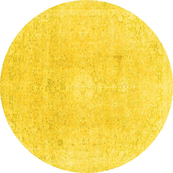 Round Machine Washable Abstract Yellow Modern Rug, wshabs2143yw