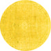 Round Machine Washable Abstract Yellow Modern Rug, wshabs2143yw