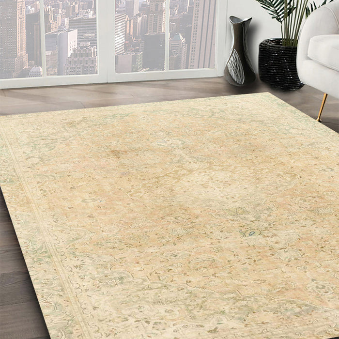 Machine Washable Abstract Khaki Gold Rug in a Family Room, wshabs2143