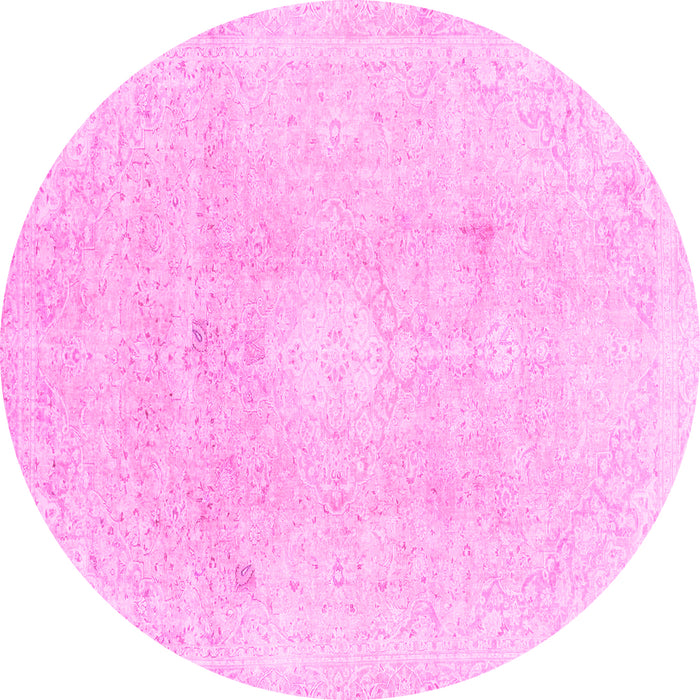 Round Machine Washable Abstract Pink Modern Rug, wshabs2143pnk