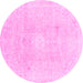 Round Machine Washable Abstract Pink Modern Rug, wshabs2143pnk