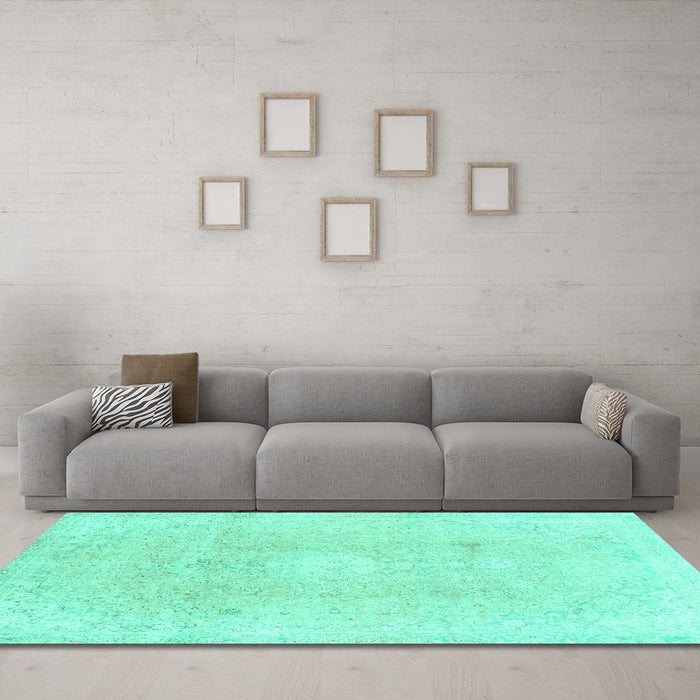 Machine Washable Abstract Turquoise Modern Area Rugs in a Living Room,, wshabs2143turq