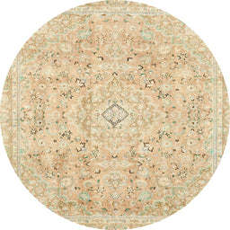 Round Abstract Brown Gold Modern Rug, abs2144