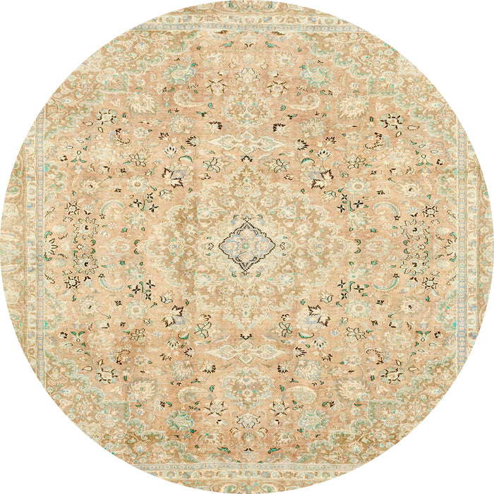 Round Abstract Brown Gold Modern Rug, abs2144