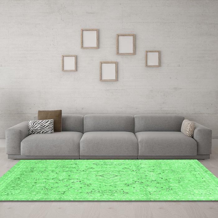 Machine Washable Abstract Emerald Green Modern Area Rugs in a Living Room,, wshabs2144emgrn