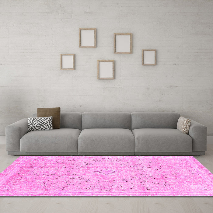 Machine Washable Abstract Pink Modern Rug in a Living Room, wshabs2144pnk