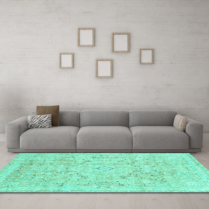 Machine Washable Abstract Turquoise Modern Area Rugs in a Living Room,, wshabs2144turq