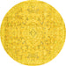 Round Machine Washable Abstract Yellow Modern Rug, wshabs2144yw