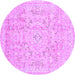 Round Machine Washable Abstract Purple Modern Area Rugs, wshabs2144pur