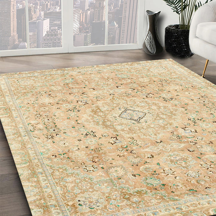 Abstract Brown Gold Modern Rug in Family Room, abs2144